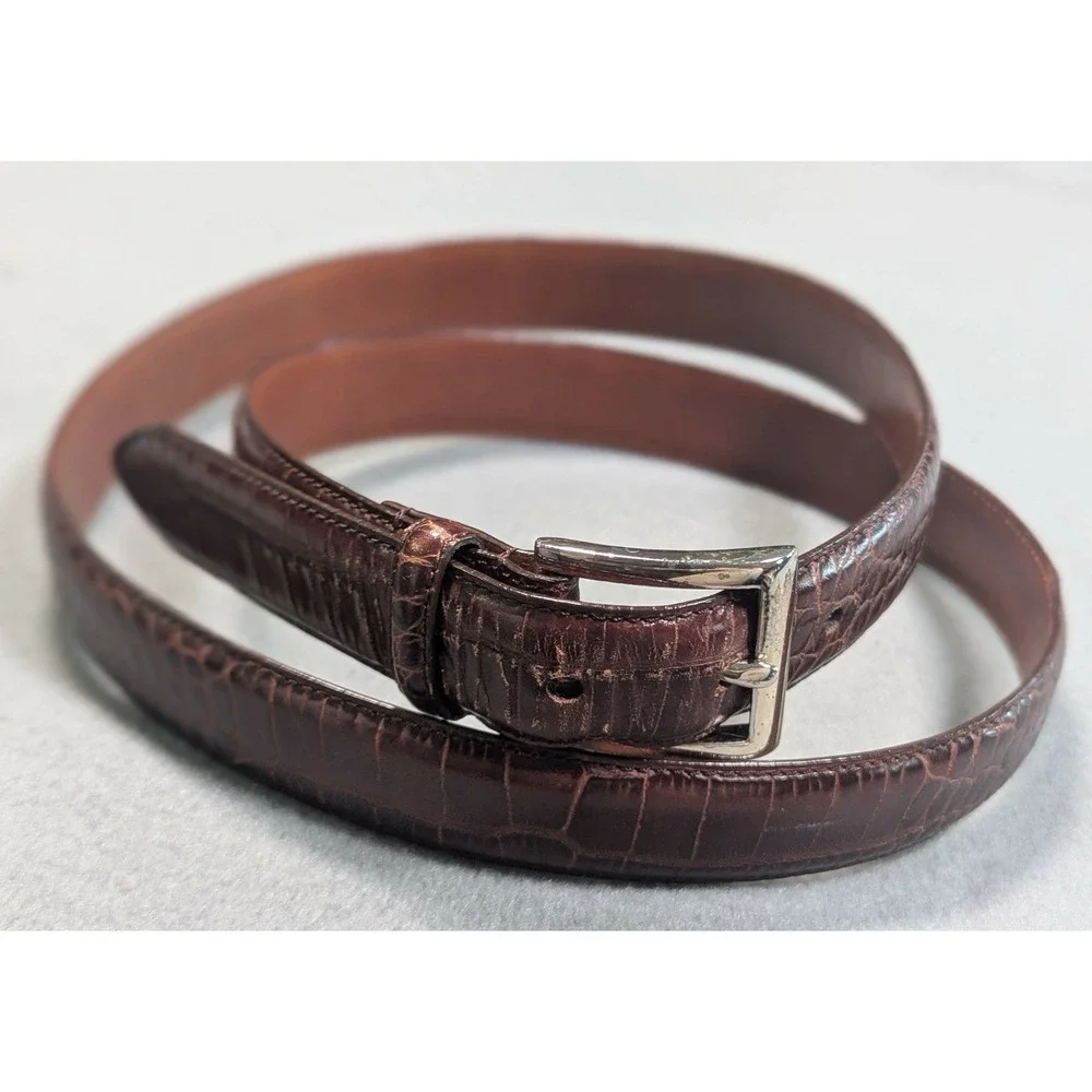 Vintage Polo Ralph Lauren Mens Croc Embossed Brown Leather Belt Sz 44